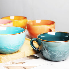 Vibrant Breakfast Mugs with Playful Dotted Patterns in 6 Colors