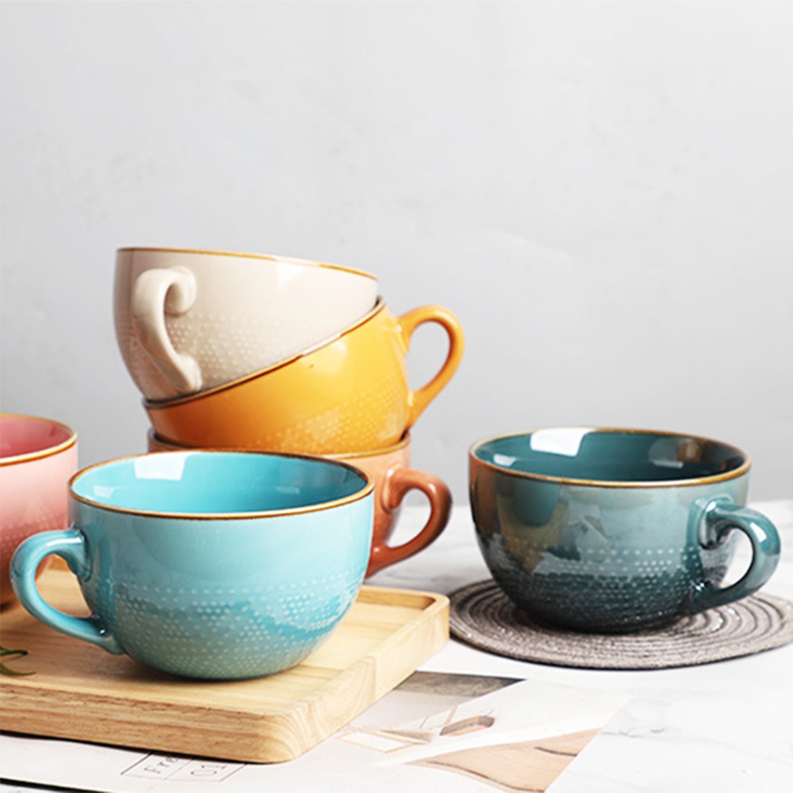 Vibrant Breakfast Mugs with Playful Dotted Patterns in 6 Colors