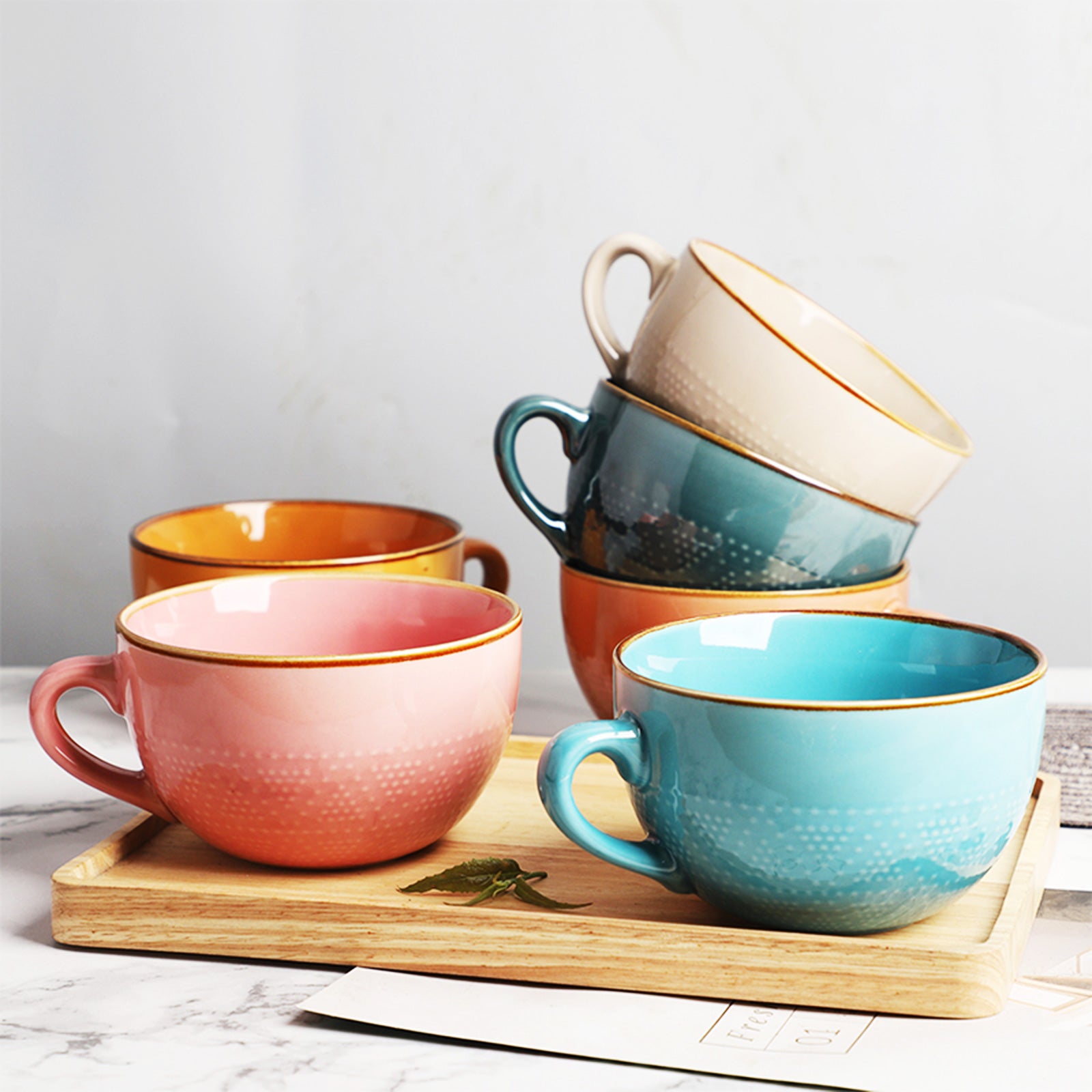 Vibrant Breakfast Mugs with Playful Dotted Patterns in 6 Colors