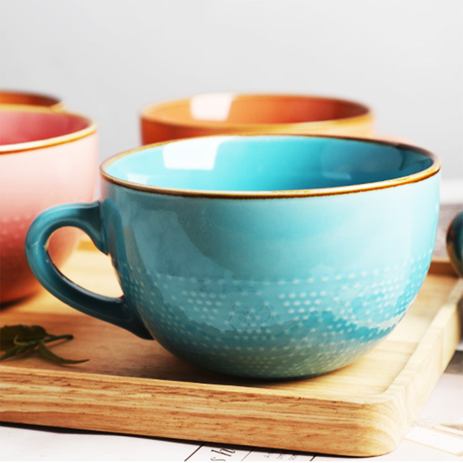 Vibrant Breakfast Mugs with Playful Dotted Patterns in 6 Colors