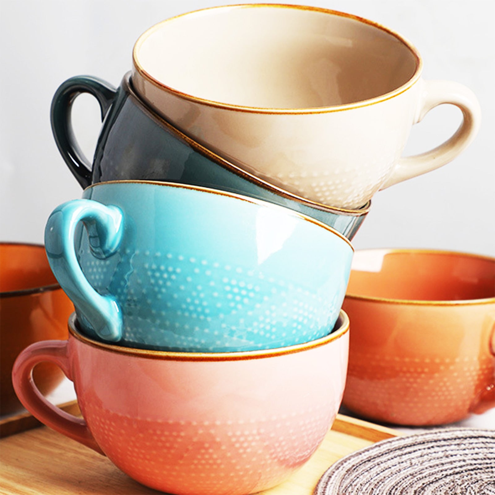 Vibrant Breakfast Mugs with Playful Dotted Patterns in 6 Colors