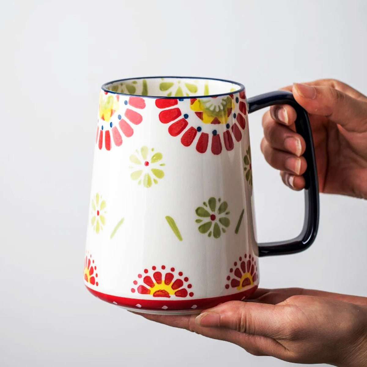 Large Floral Mugs with Four-Finger Handles for Your Best Mornings