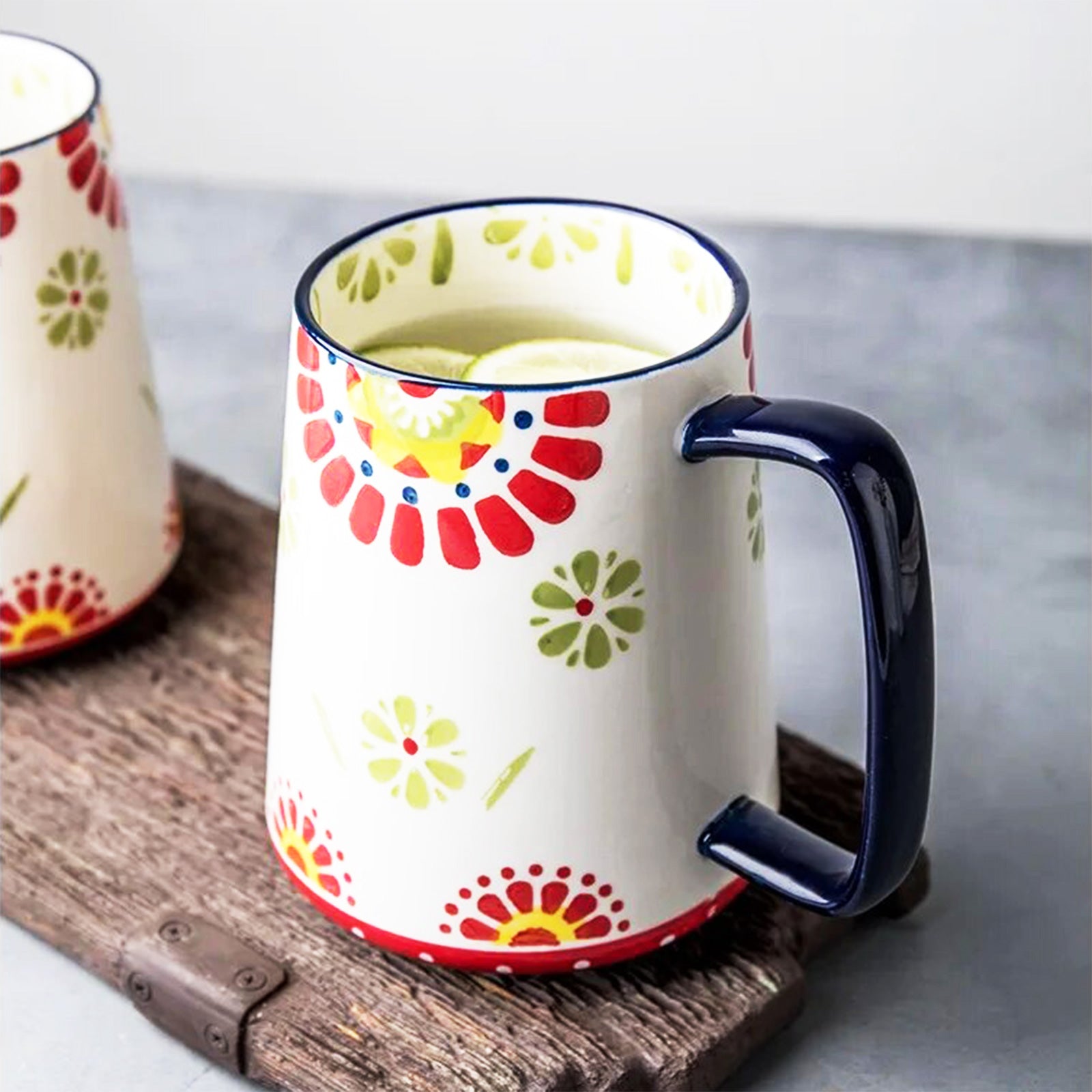 Large Floral Mugs with Four-Finger Handles for Your Best Mornings