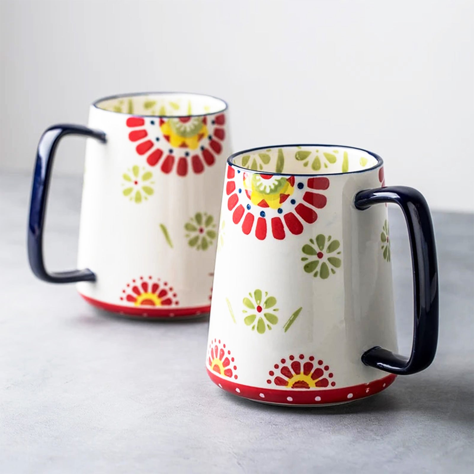 Large Floral Mugs with Four-Finger Handles for Your Best Mornings