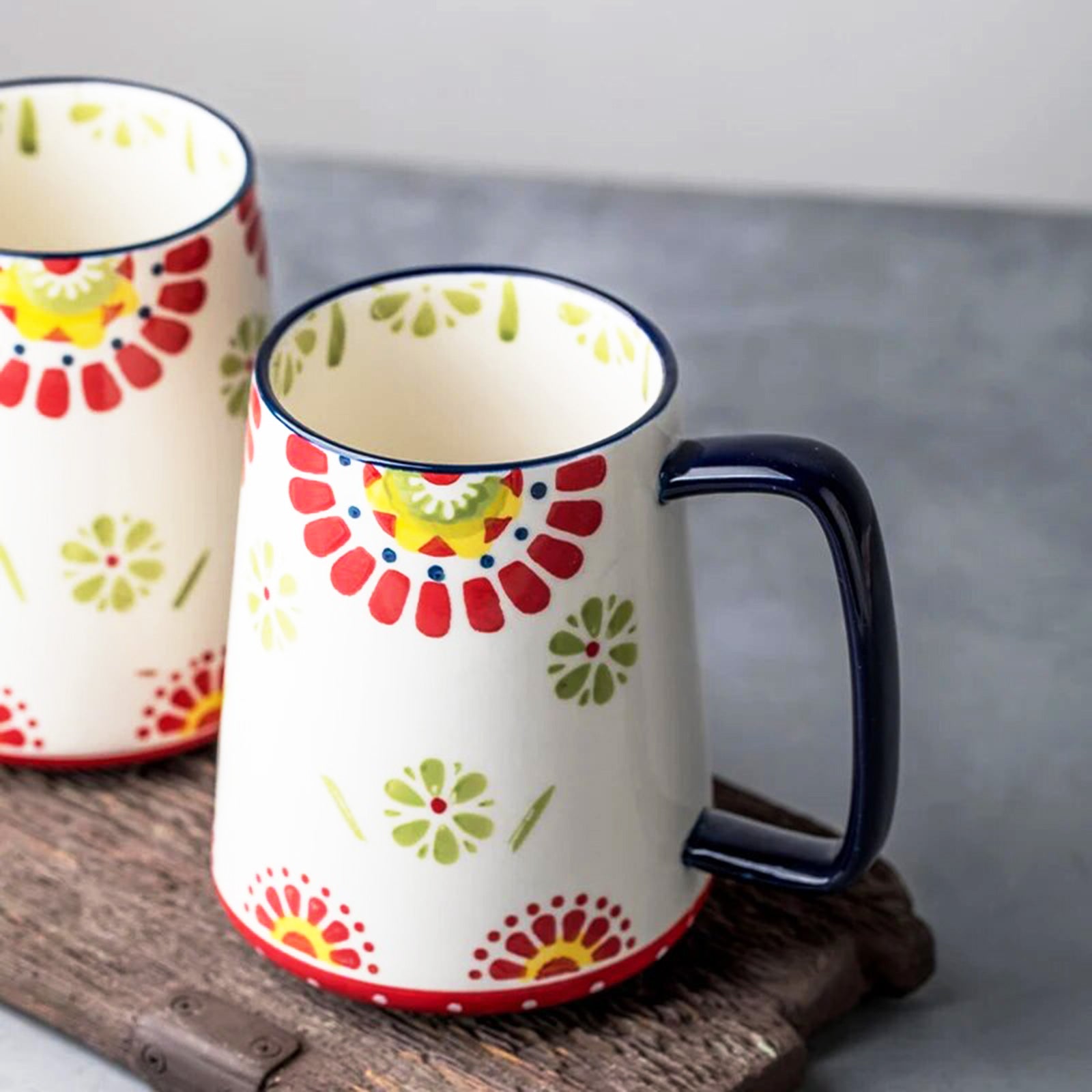 Large Floral Mugs with Four-Finger Handles for Your Best Mornings