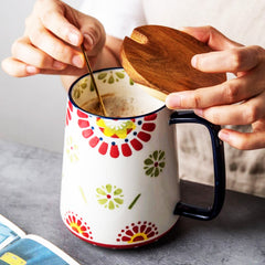 Large Floral Mugs with Four-Finger Handles for Your Best Mornings