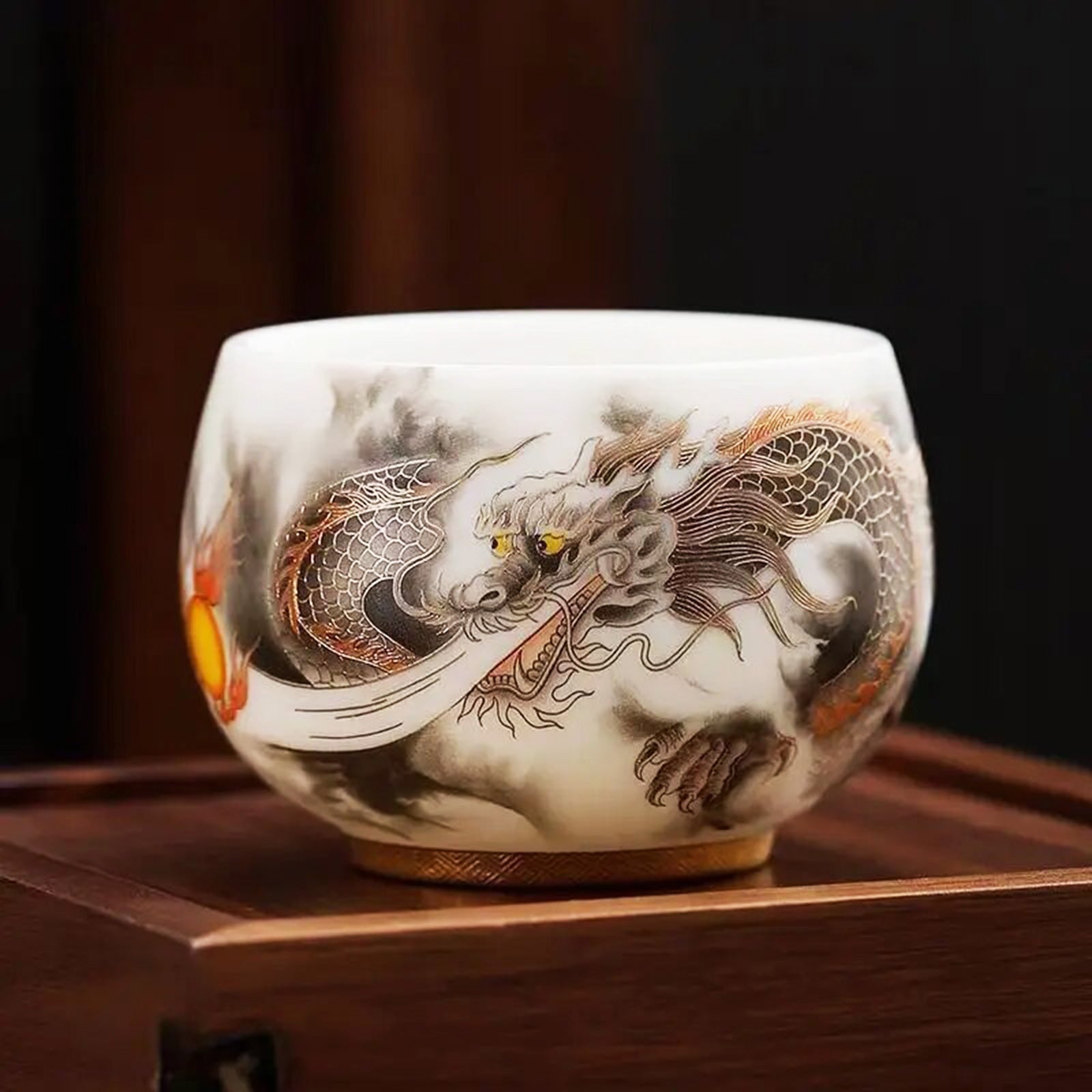 Limited Edition Dragon Tea Cups with Gilded Interior