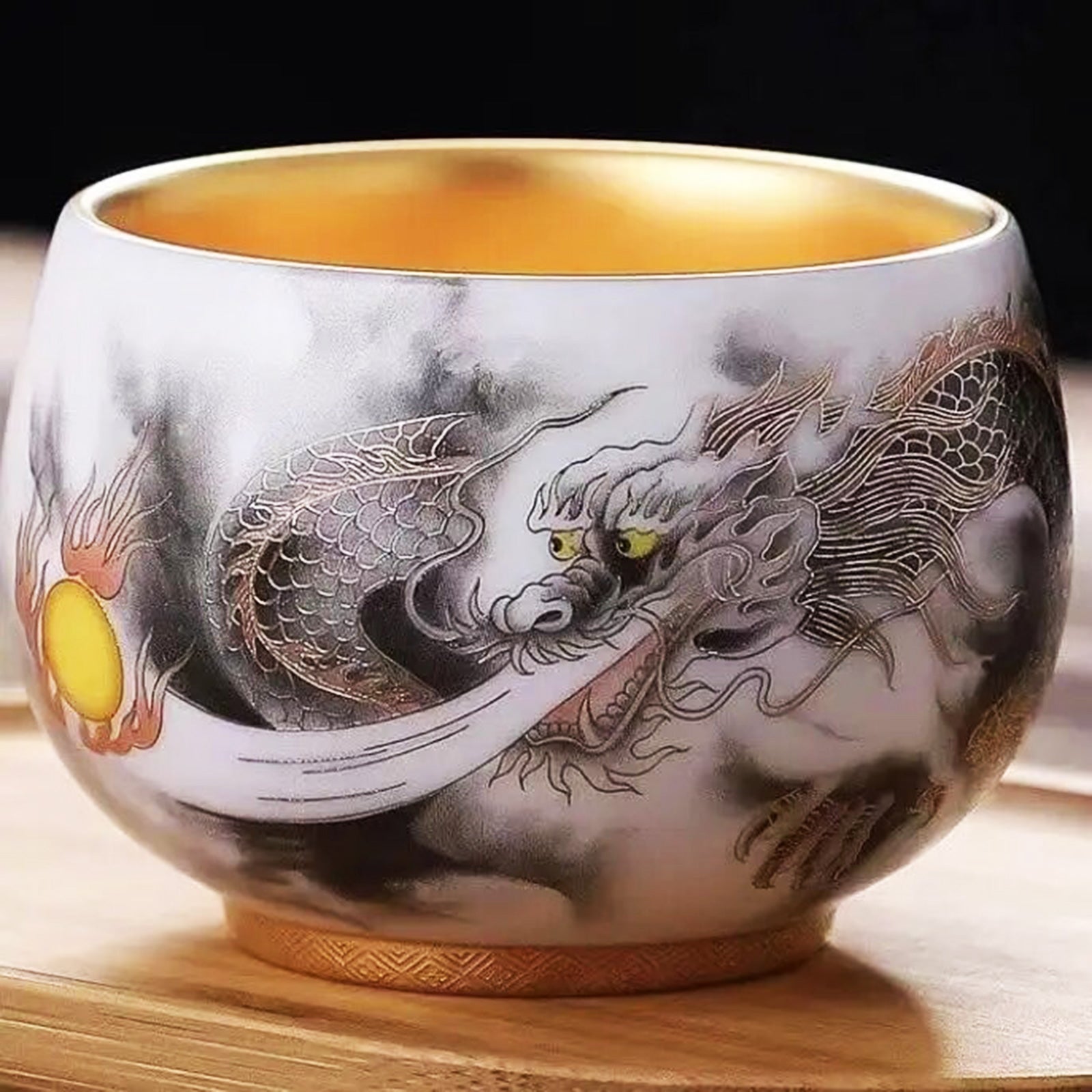 Limited Edition Dragon Tea Cups with Gilded Interior