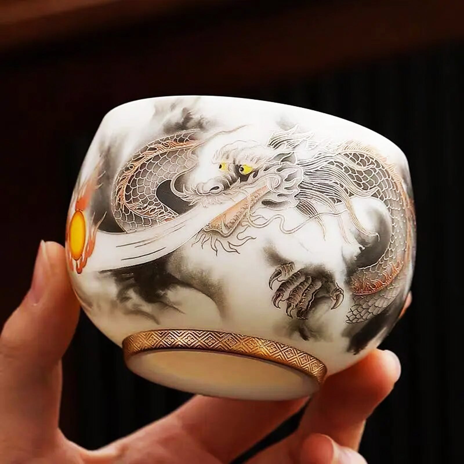 Limited Edition Dragon Tea Cups with Gilded Interior