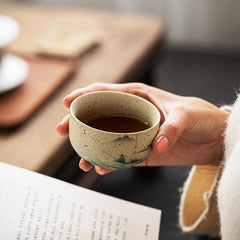 Lotus Tea Cups Adorned with Crane or Fishermen Motif