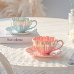 Lustrous Pearl Colored Tea Cups with Saucers