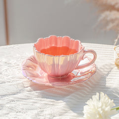 Lustrous Pearl Colored Tea Cups with Saucers