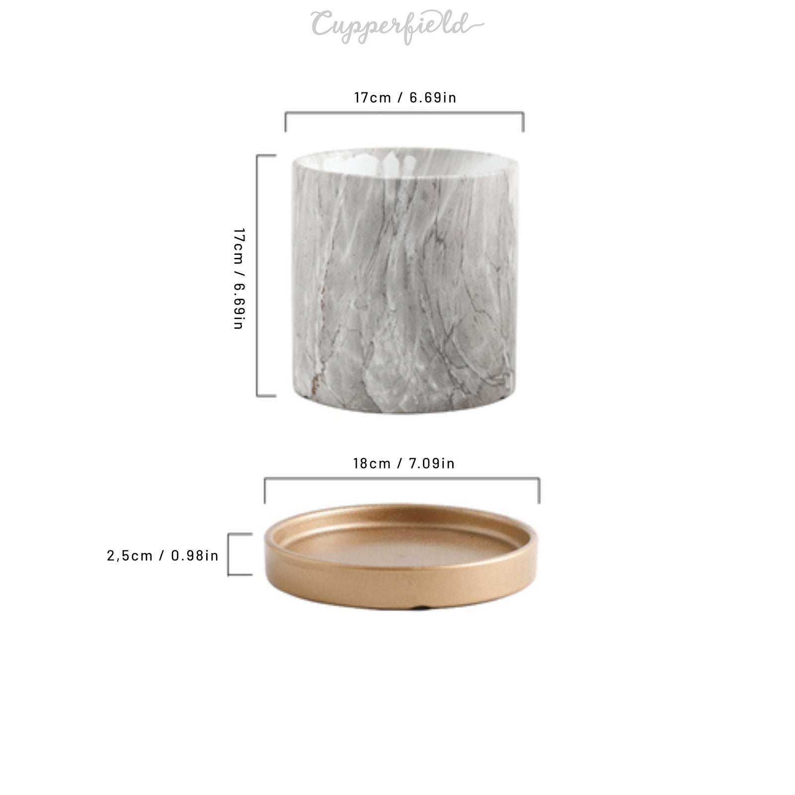 Luxurious Marble-Style Flower Pots with Golden Tray