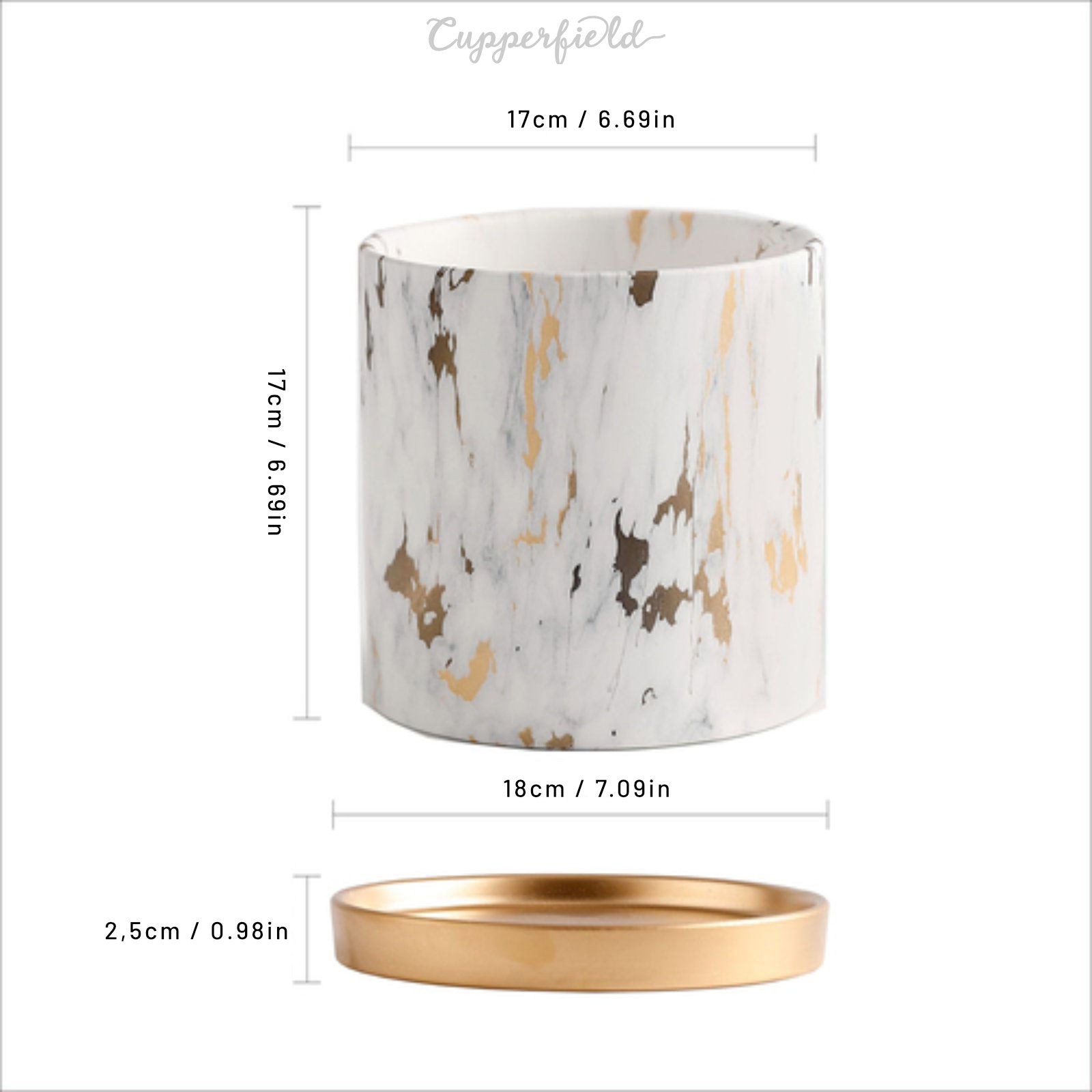 Luxurious Marble-Style Flower Pots with Golden Tray