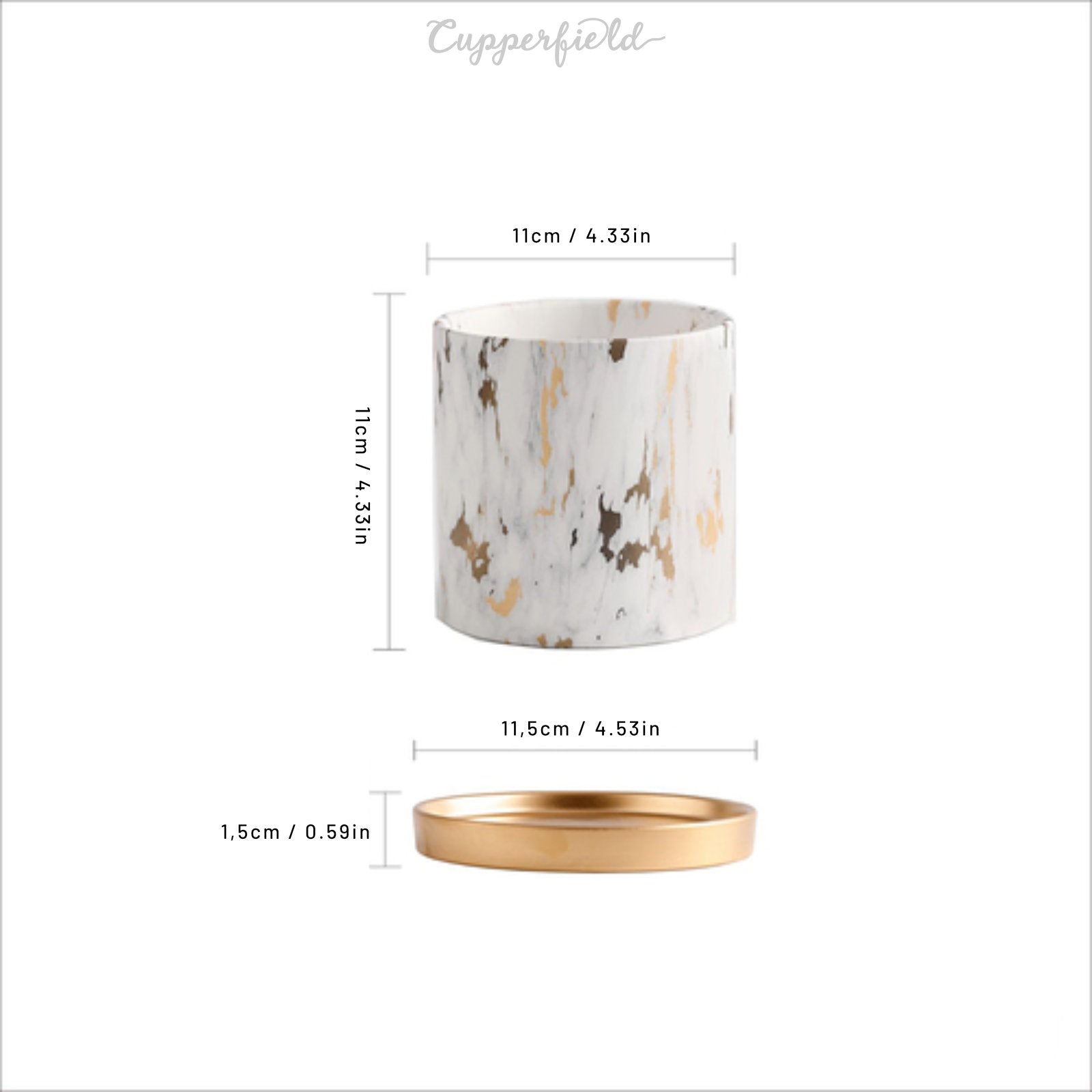 Luxurious Marble-Style Flower Pots with Golden Tray