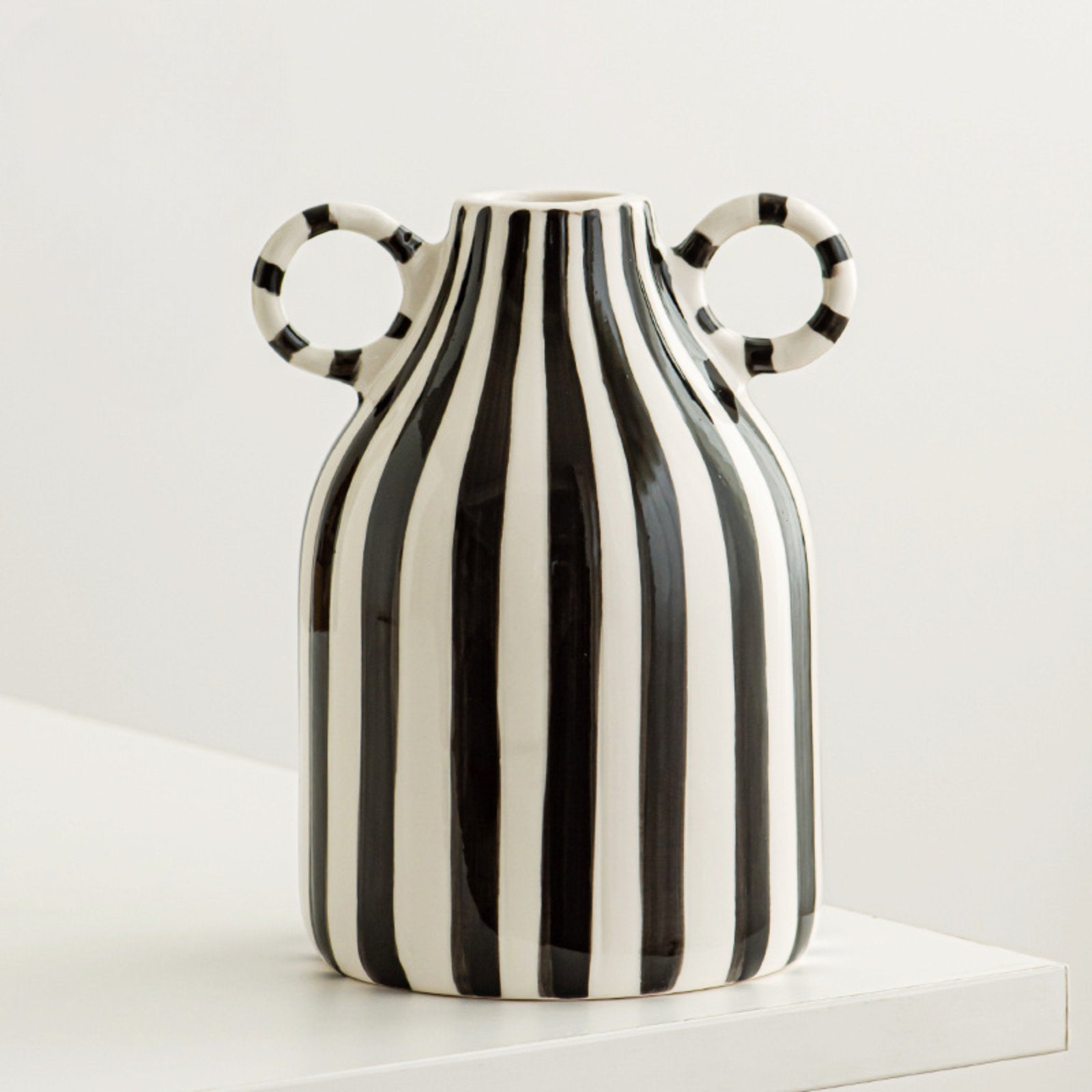 Minimalist Nordic Vases with Two Ears and Striped Paint Lines