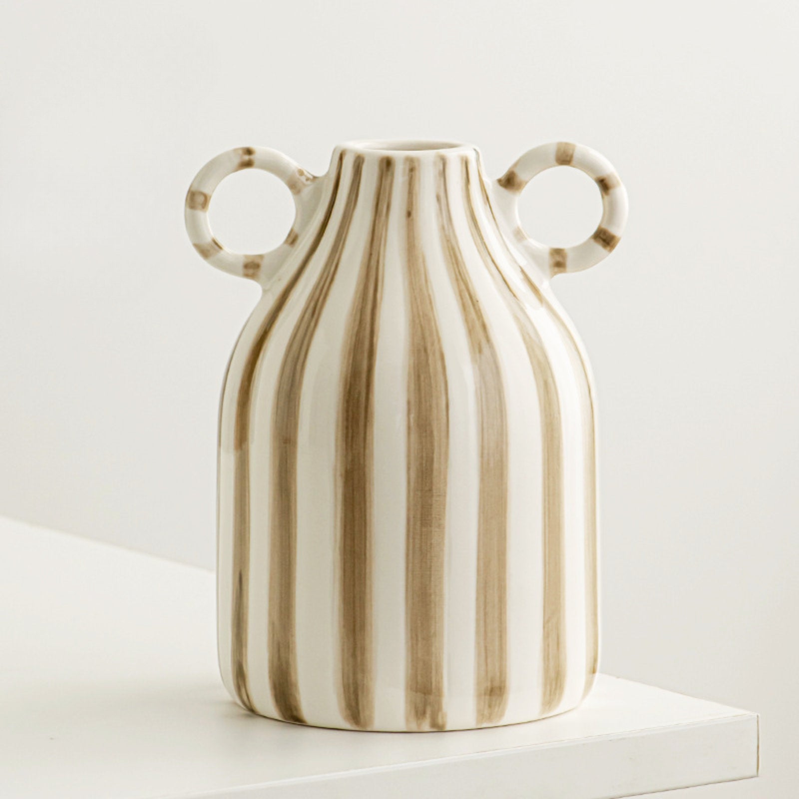 Minimalist Nordic Vases with Two Ears and Striped Paint Lines