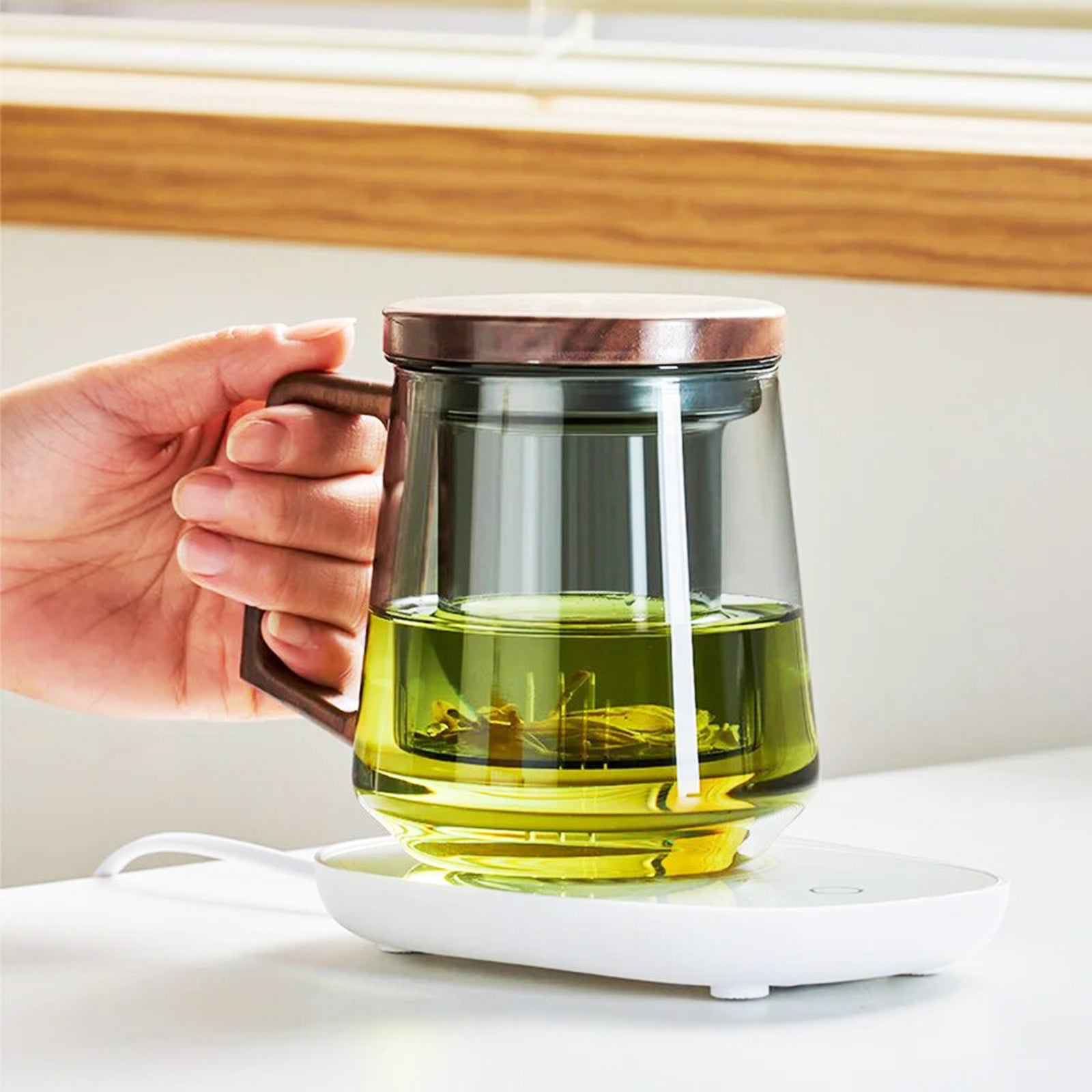Modern Glass Mug with Wooden Accents