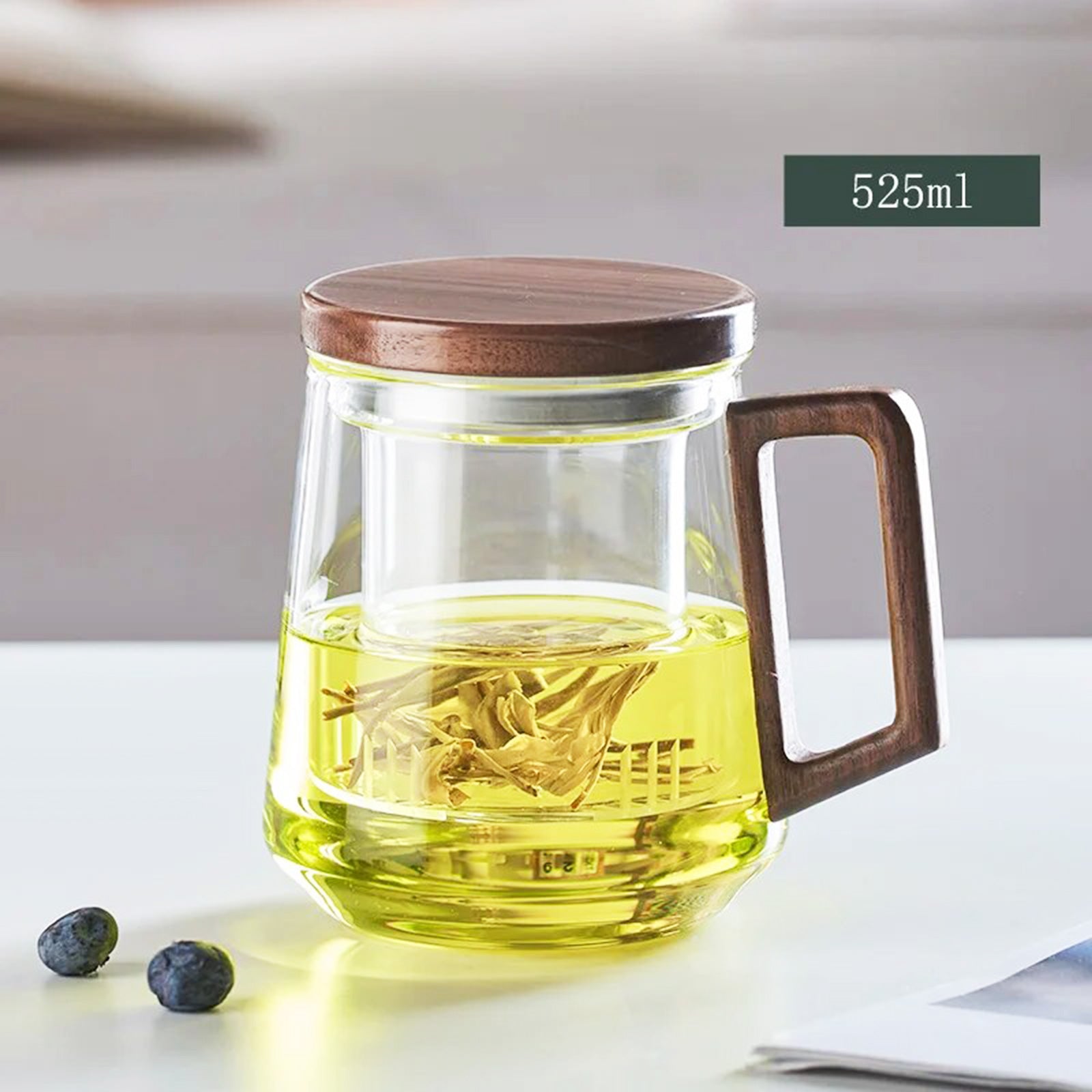Modern Glass Mug with Wooden Accents