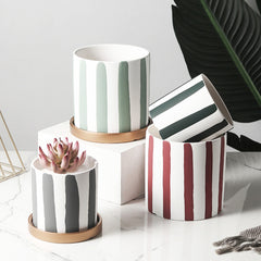 Nordic Flower Pots With Beautiful Hand-Painted Strokes And Golden Tray (3 sizes, 10 colors)