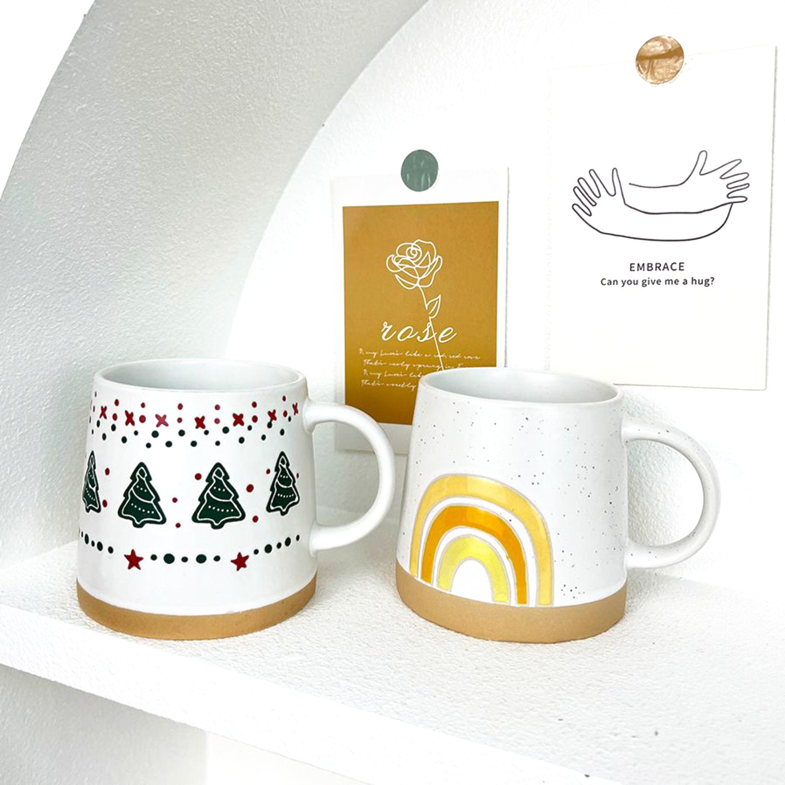 Nordic Christmas Mugs with Gingerbread and Pinecone Patterns