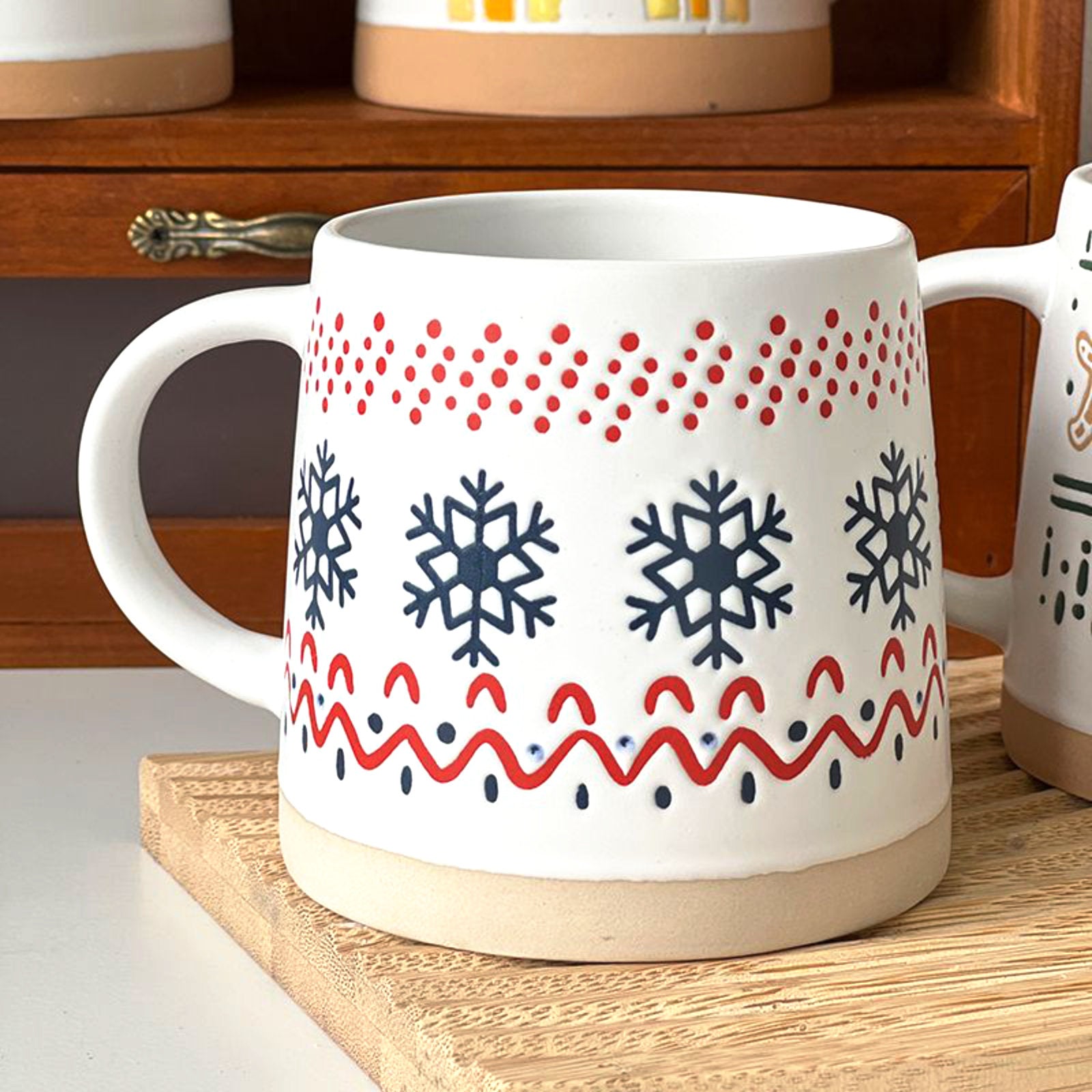 Nordic Christmas Mugs with Gingerbread and Pinecone Patterns