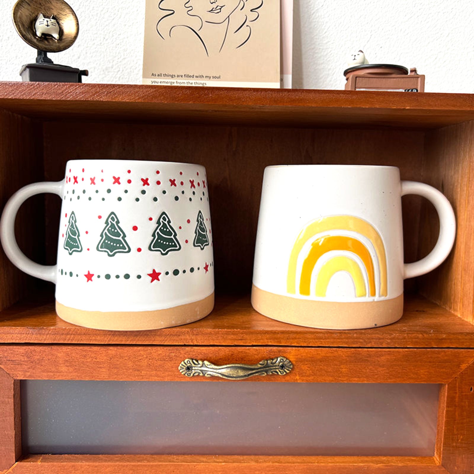 Nordic Christmas Mugs with Gingerbread and Pinecone Patterns