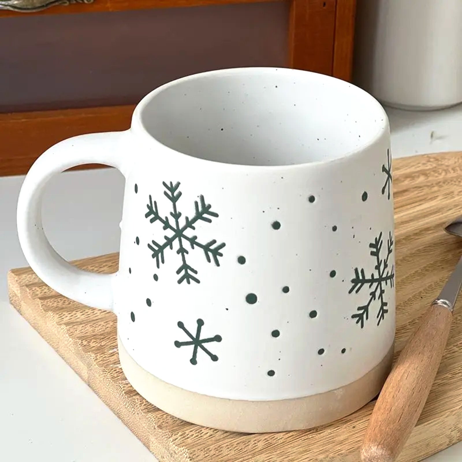 Nordic Christmas Mugs with Gingerbread and Pinecone Patterns