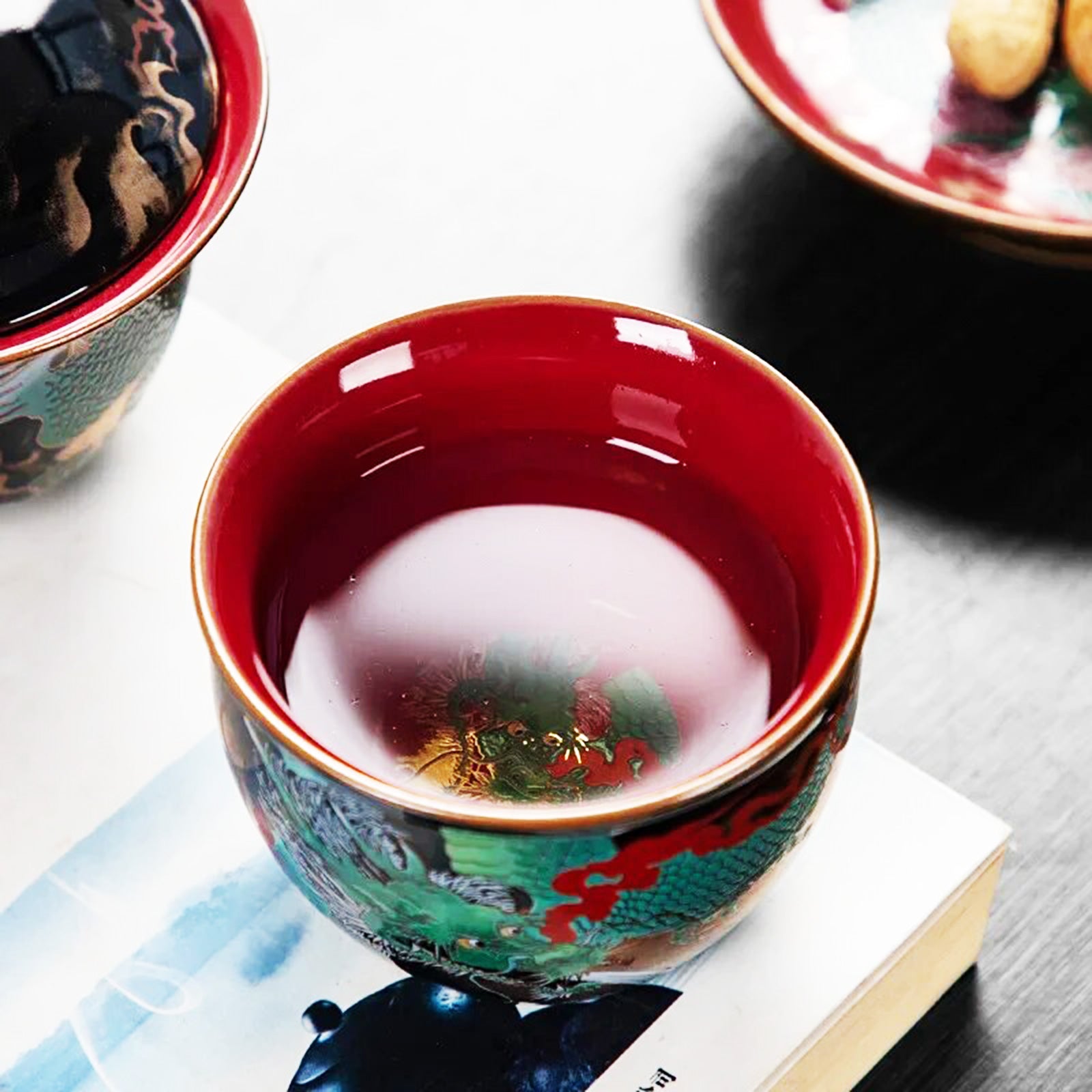 Porcelain Enamel Chinese Dragon Tea Cups