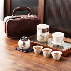 Portable Ceramic Tea Set With Middle-Eastern Motif