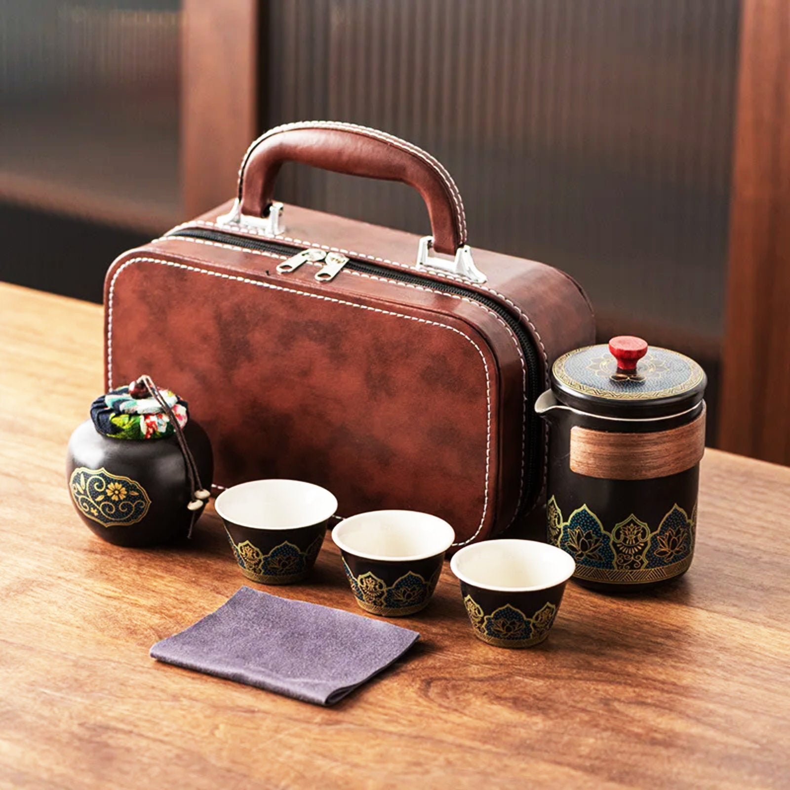 Portable Ceramic Tea Set With Middle-Eastern Motif