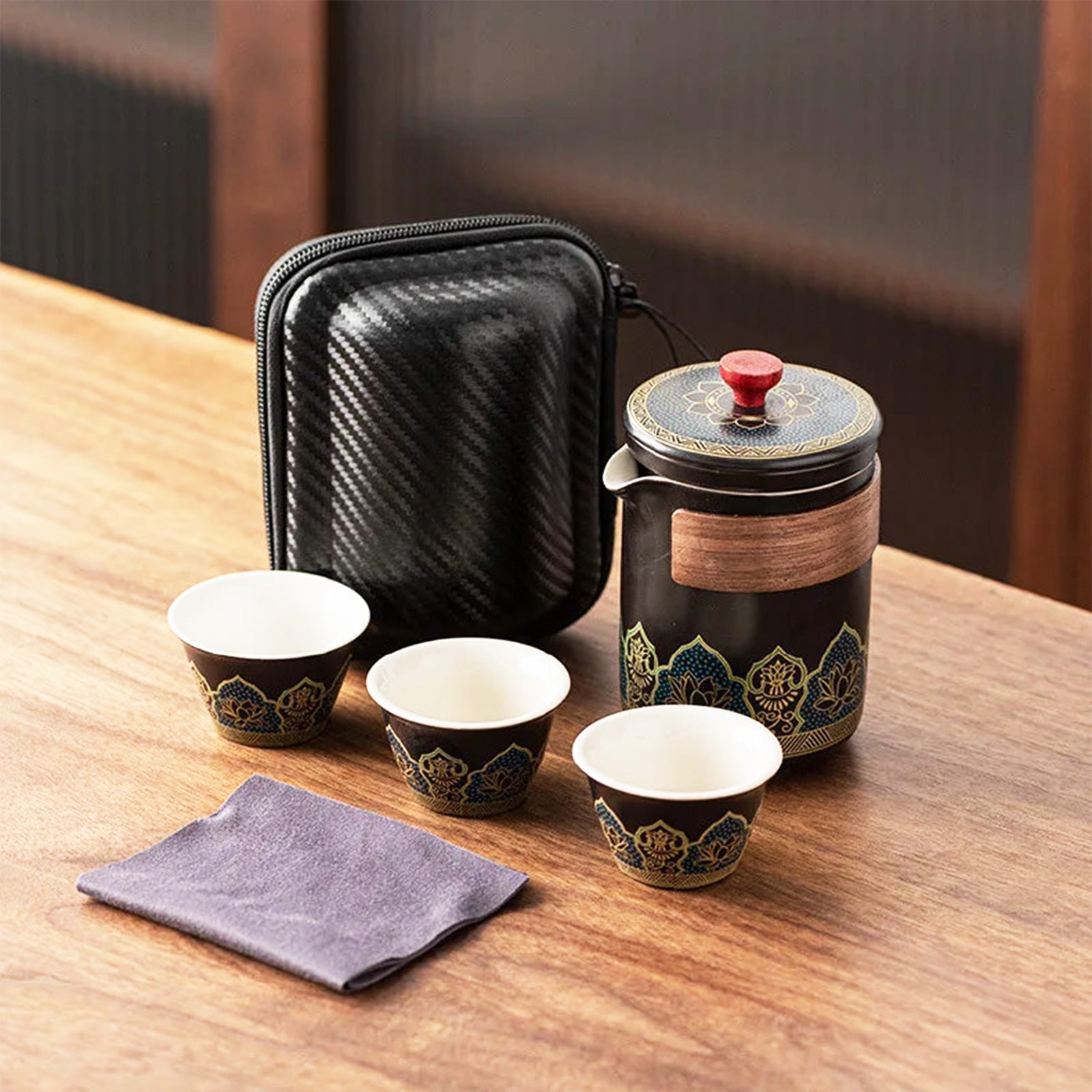 Portable Ceramic Tea Set With Middle-Eastern Motif