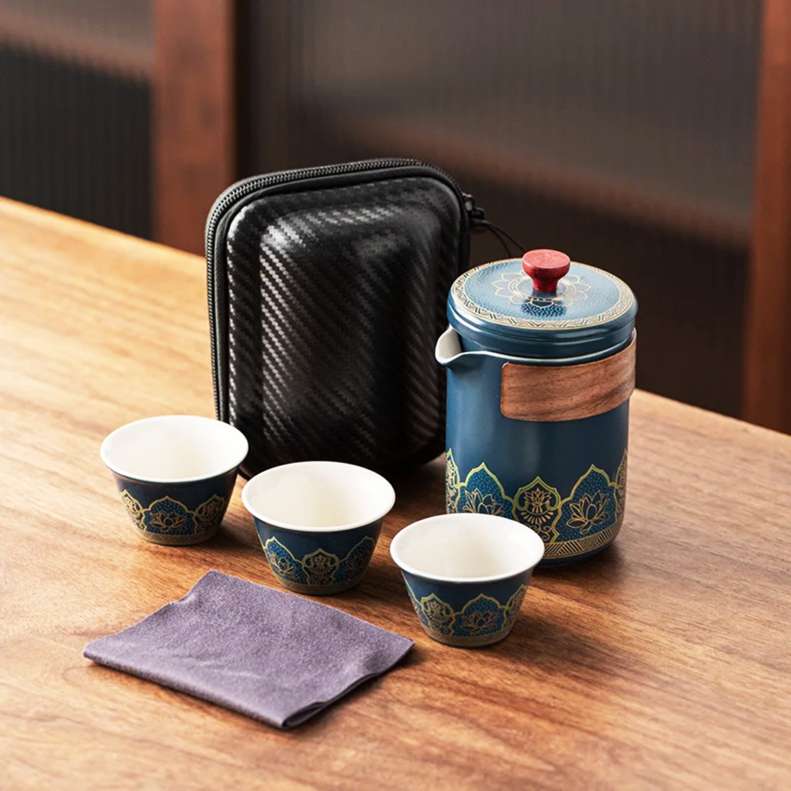 Portable Ceramic Tea Set With Middle-Eastern Motif