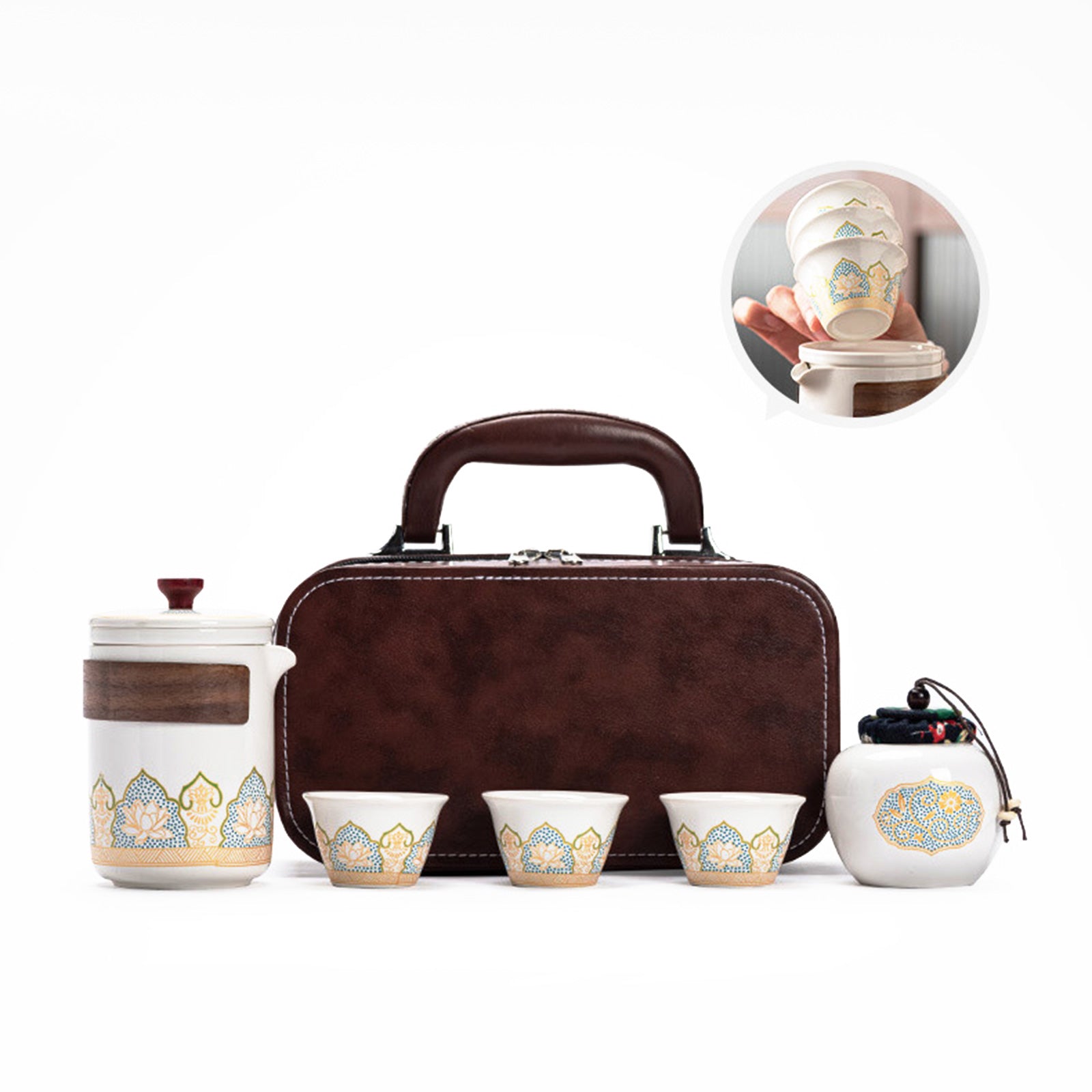 Portable Ceramic Tea Set With Middle-Eastern Motif