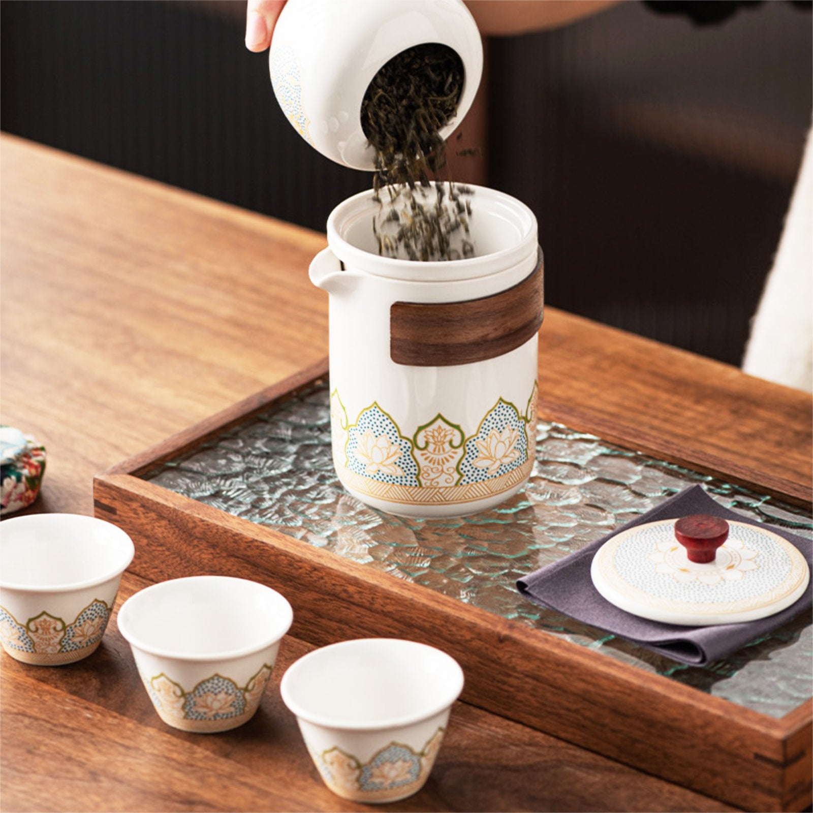 Portable Ceramic Tea Set With Middle-Eastern Motif