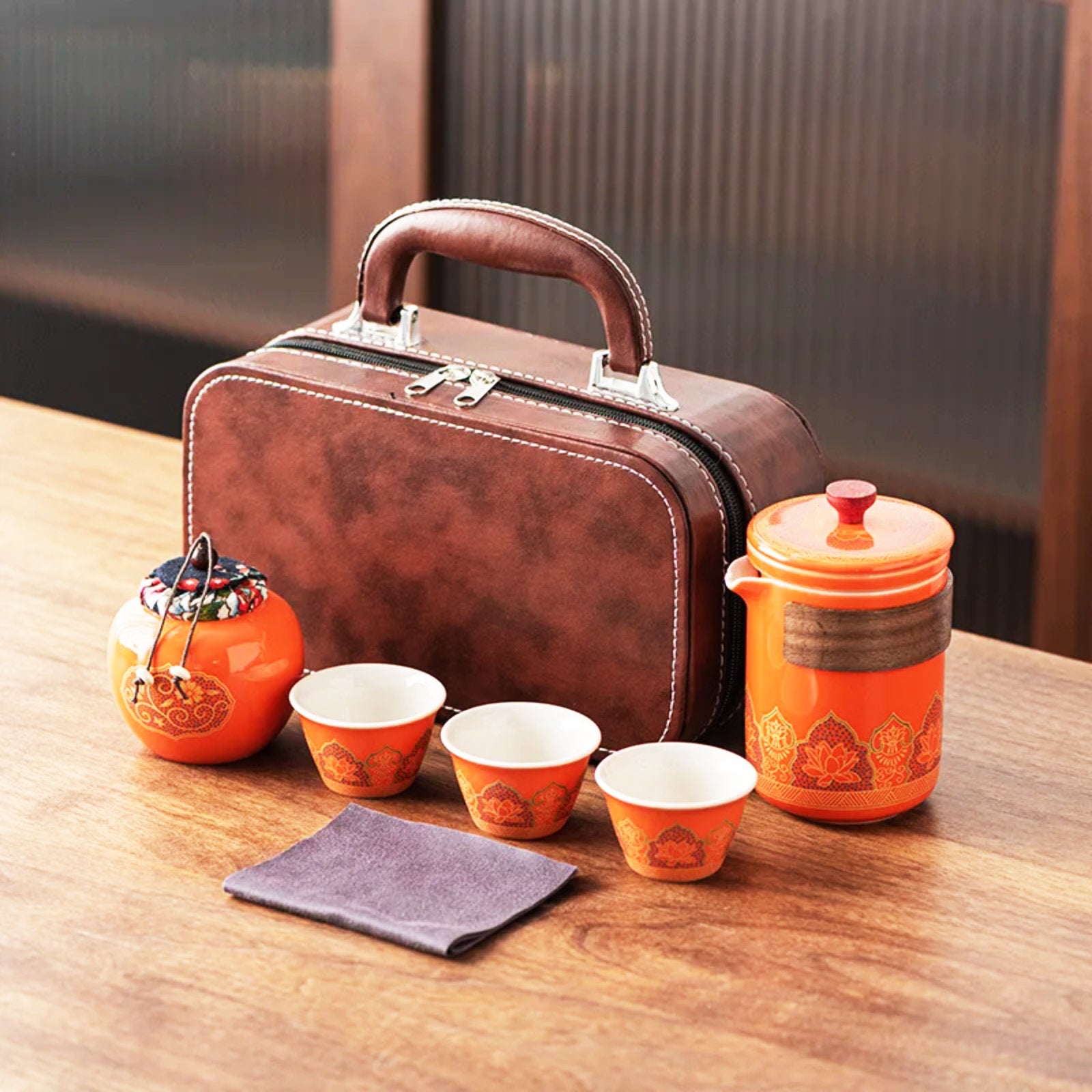 Portable Ceramic Tea Set With Middle-Eastern Motif