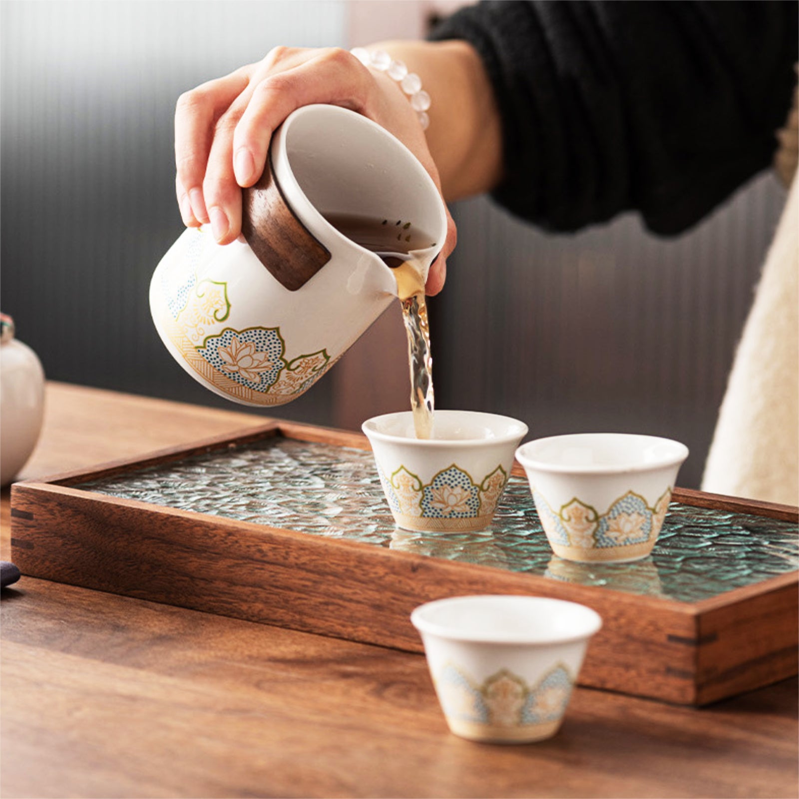 Portable Ceramic Tea Set With Middle-Eastern Motif