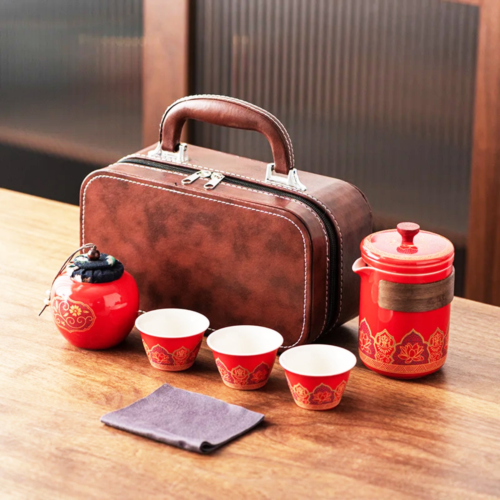 Portable Ceramic Tea Set With Middle-Eastern Motif