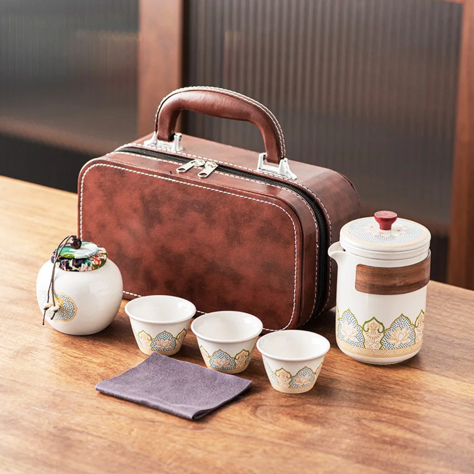 Portable Ceramic Tea Set With Middle-Eastern Motif