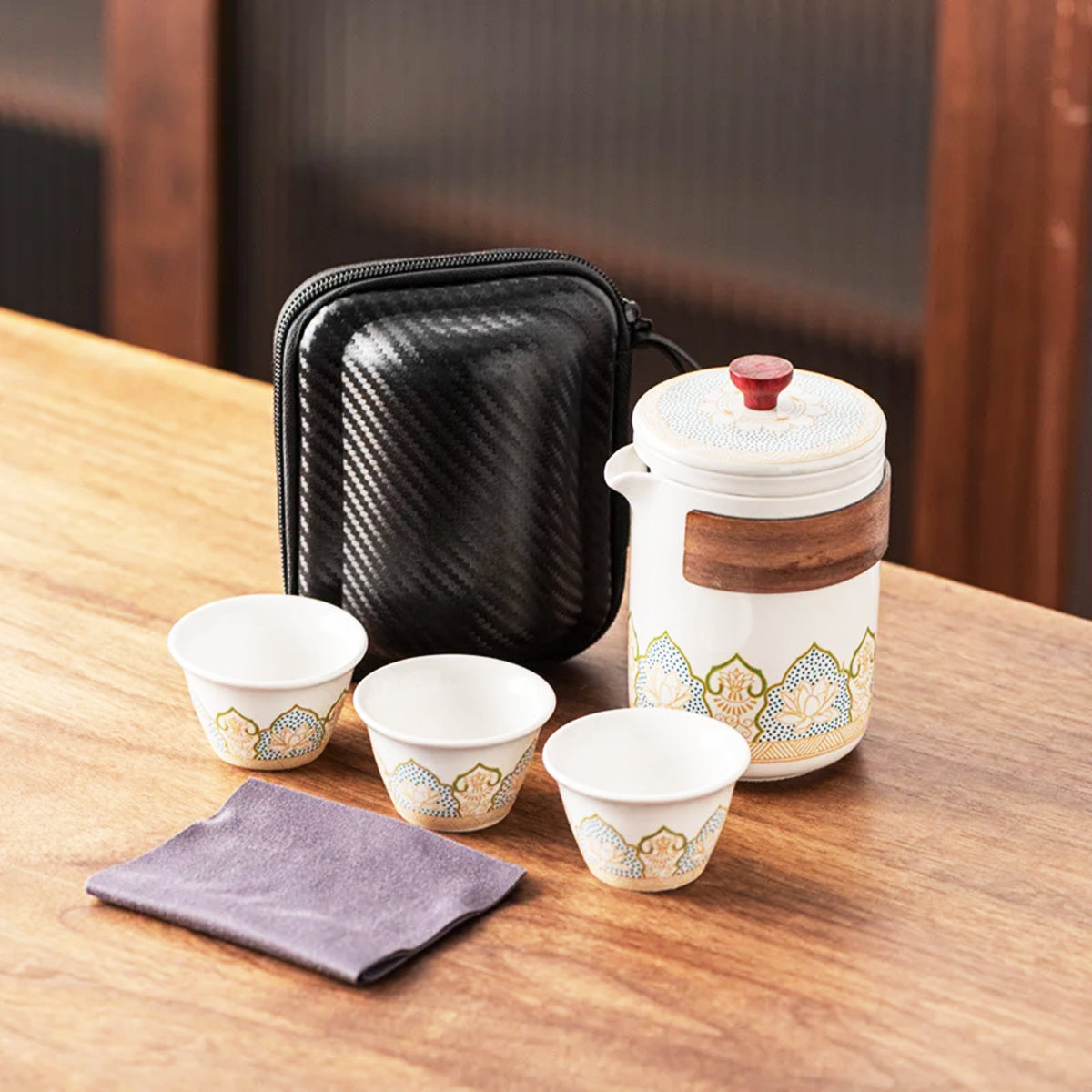 Portable Ceramic Tea Set With Middle-Eastern Motif