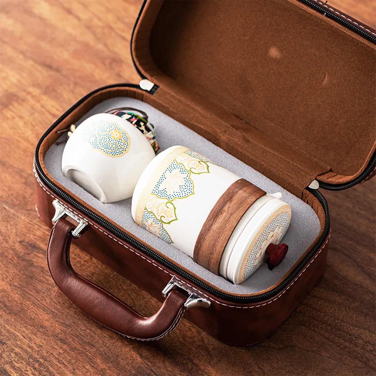 Portable Ceramic Tea Set With Middle-Eastern Motif