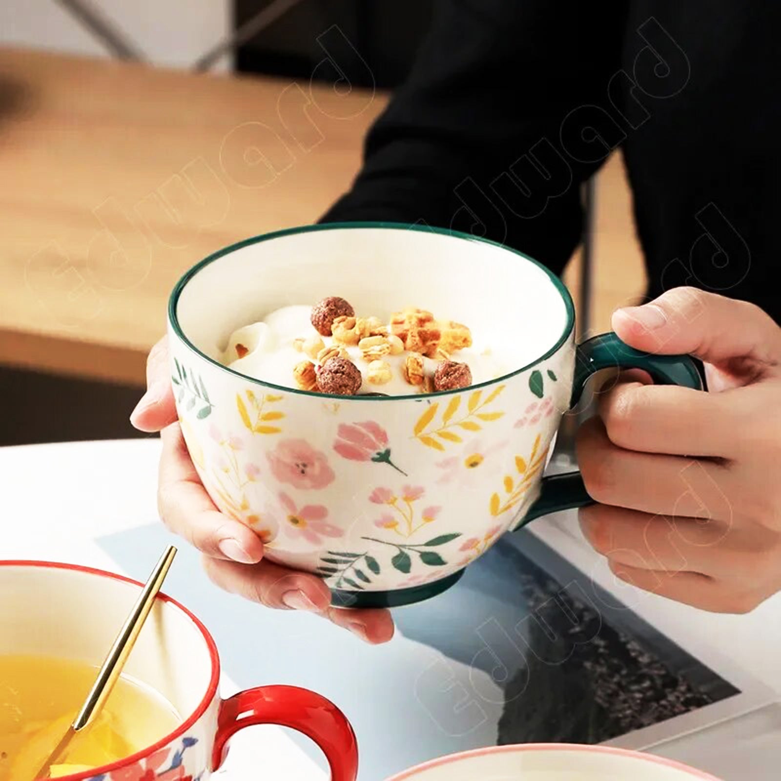 Retro Breakfast Mugs with Hand-Drawn Motifs
