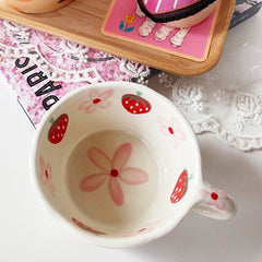 Retro-Inspired Strawberry Patterned Mugs