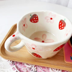 Retro-Inspired Strawberry Patterned Mugs