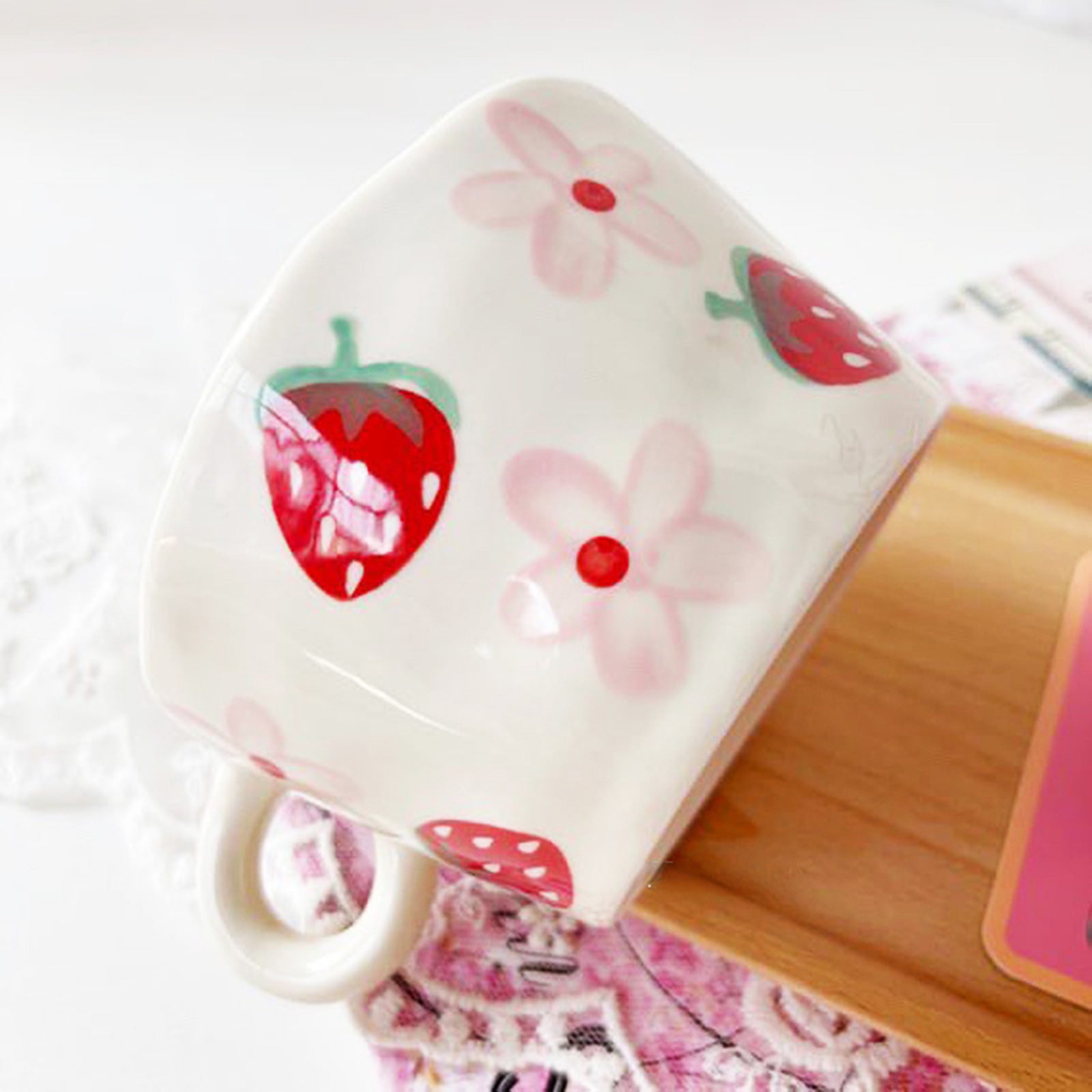 Retro-Inspired Strawberry Patterned Mugs