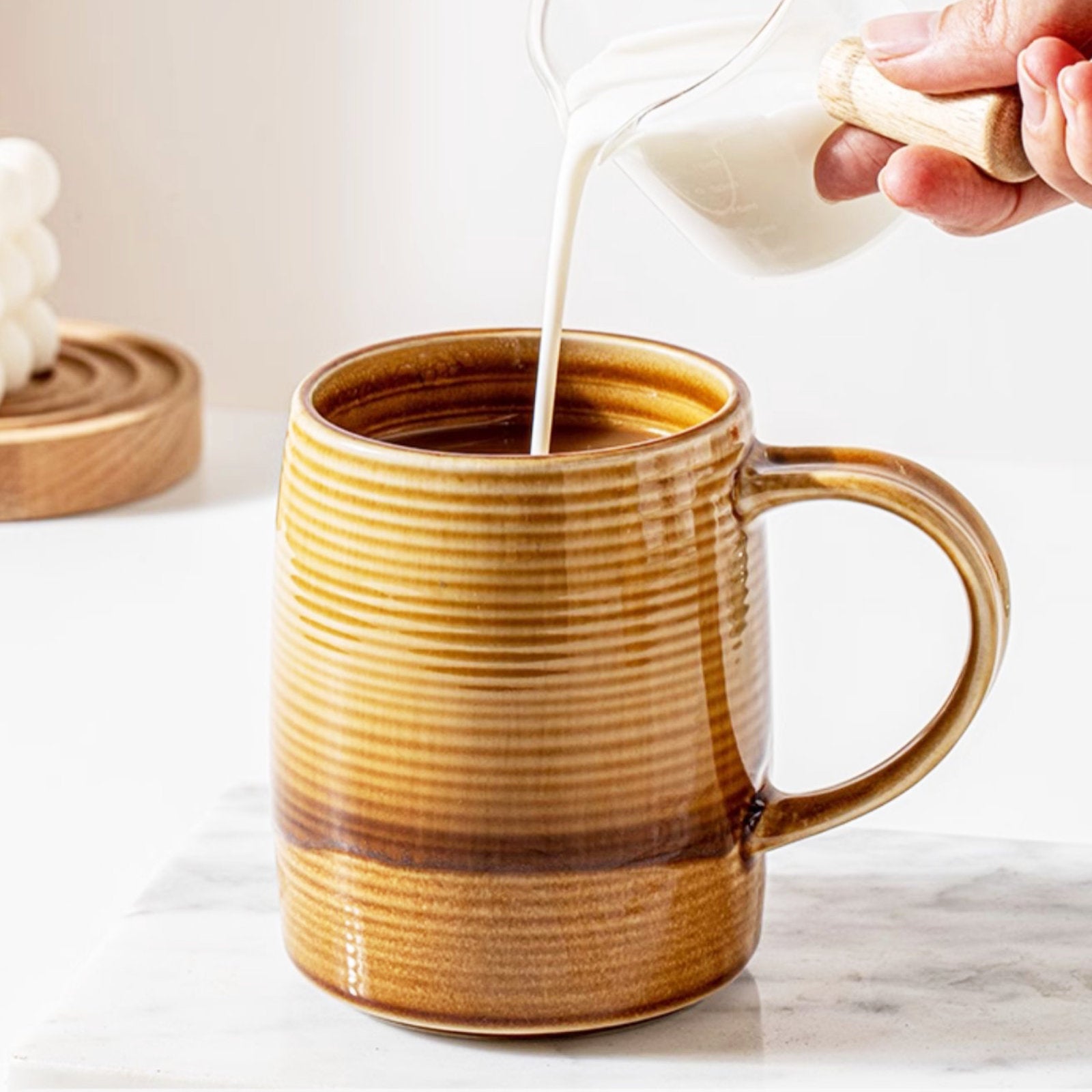 Retro-Inspired Rare Coffee Mugs with Delicate Horizontal Lines