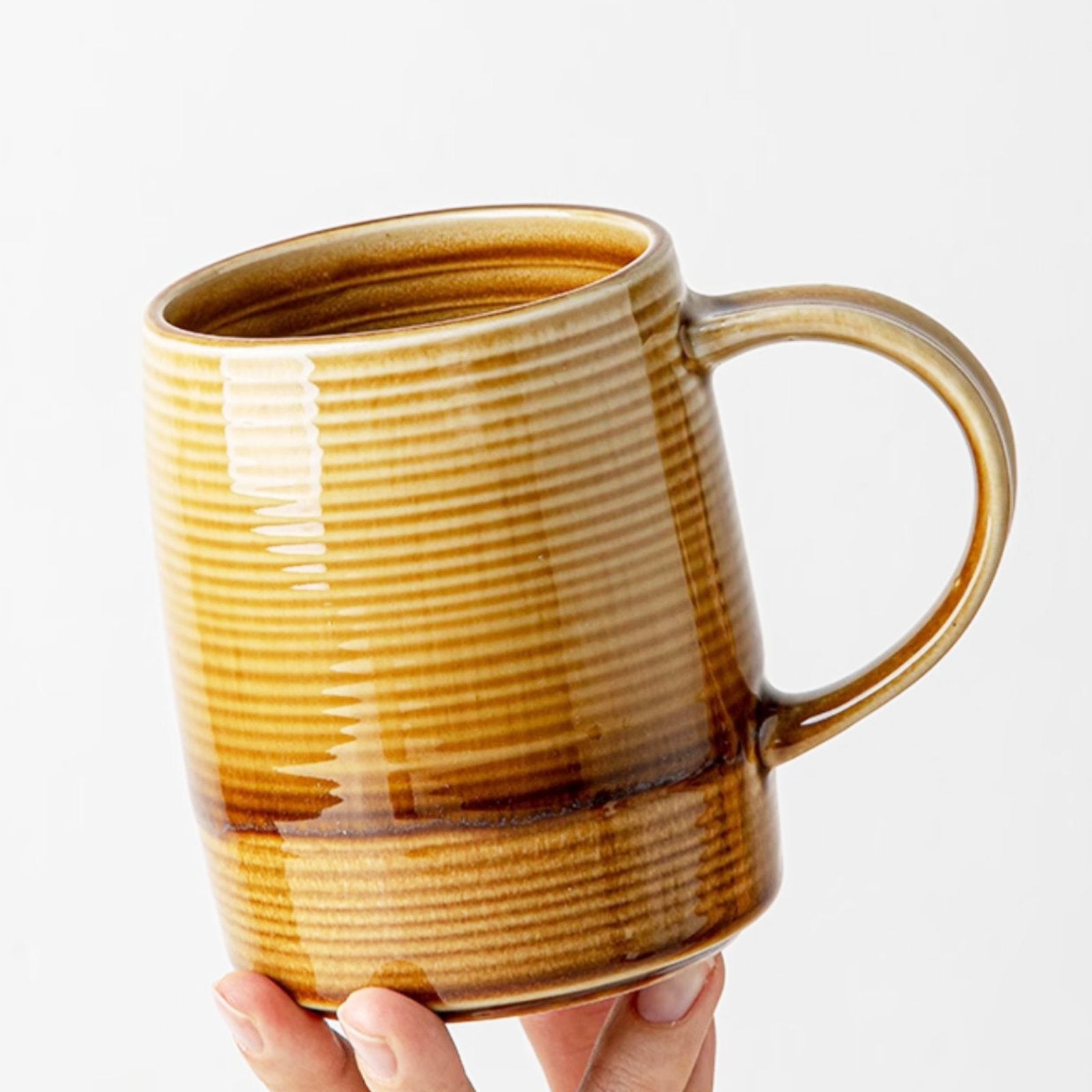 Retro-Inspired Rare Coffee Mugs with Delicate Horizontal Lines