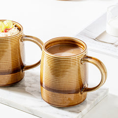 Retro-Inspired Rare Coffee Mugs with Delicate Horizontal Lines