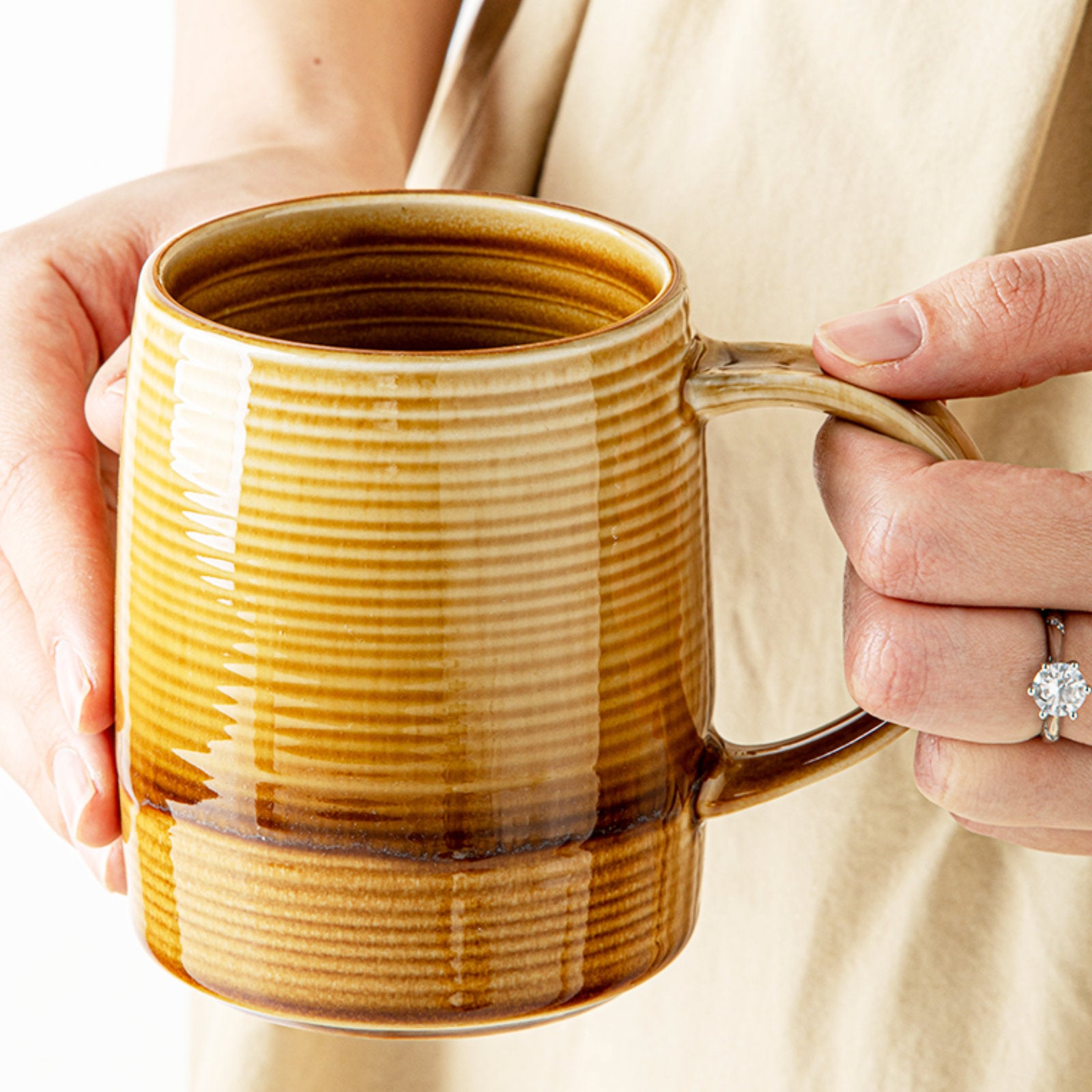 Retro-Inspired Rare Coffee Mugs with Delicate Horizontal Lines