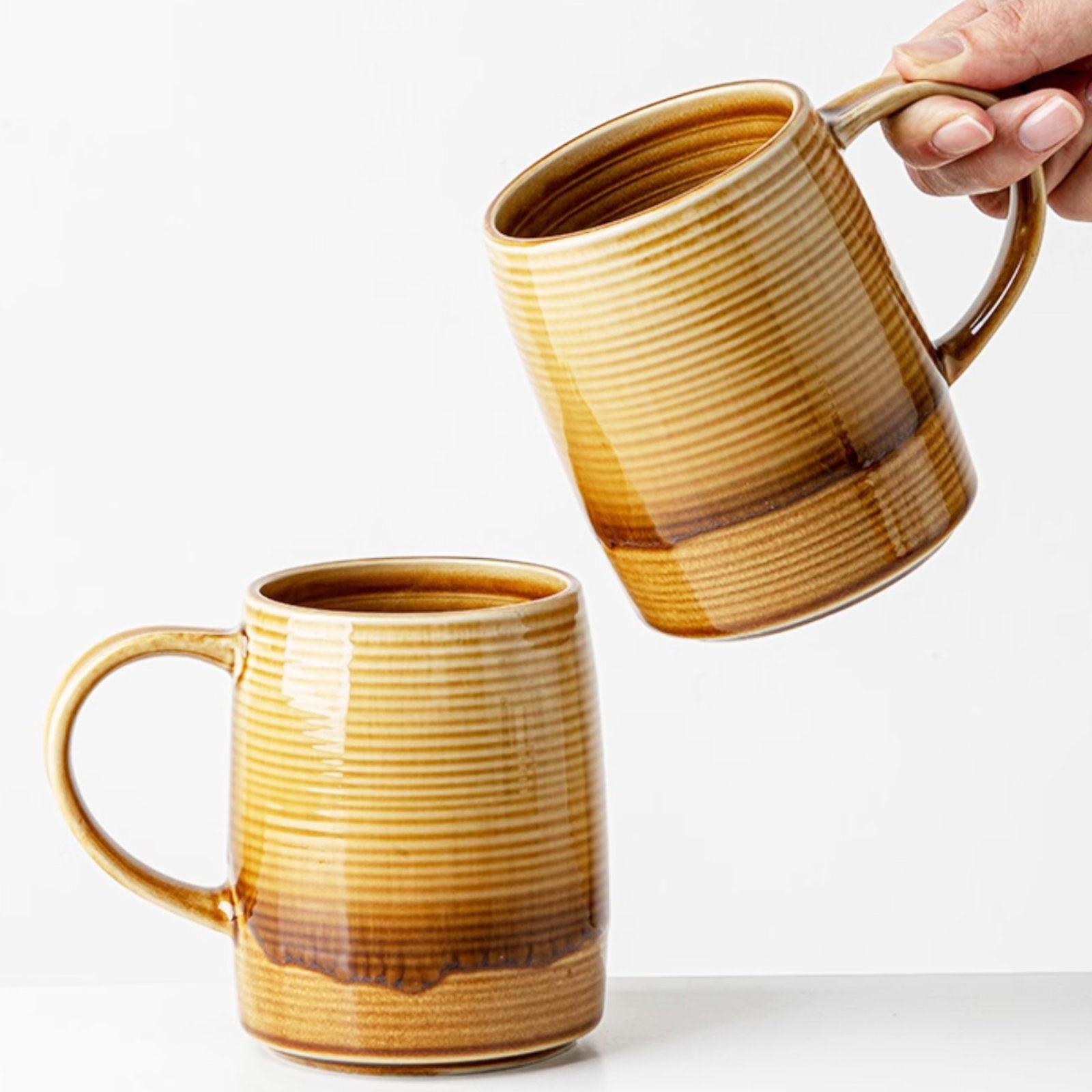 Retro-Inspired Rare Coffee Mugs with Delicate Horizontal Lines